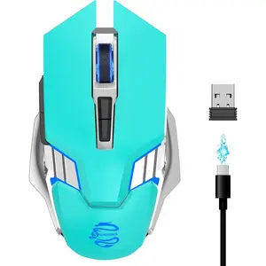 Gaming , RGB Rechargeable USB  , Quiet Click, LED Backlit, , with Side Button, 6 Button, DPI Adjustable,  Mice for Laptop PC MacBook Chromebook - Green