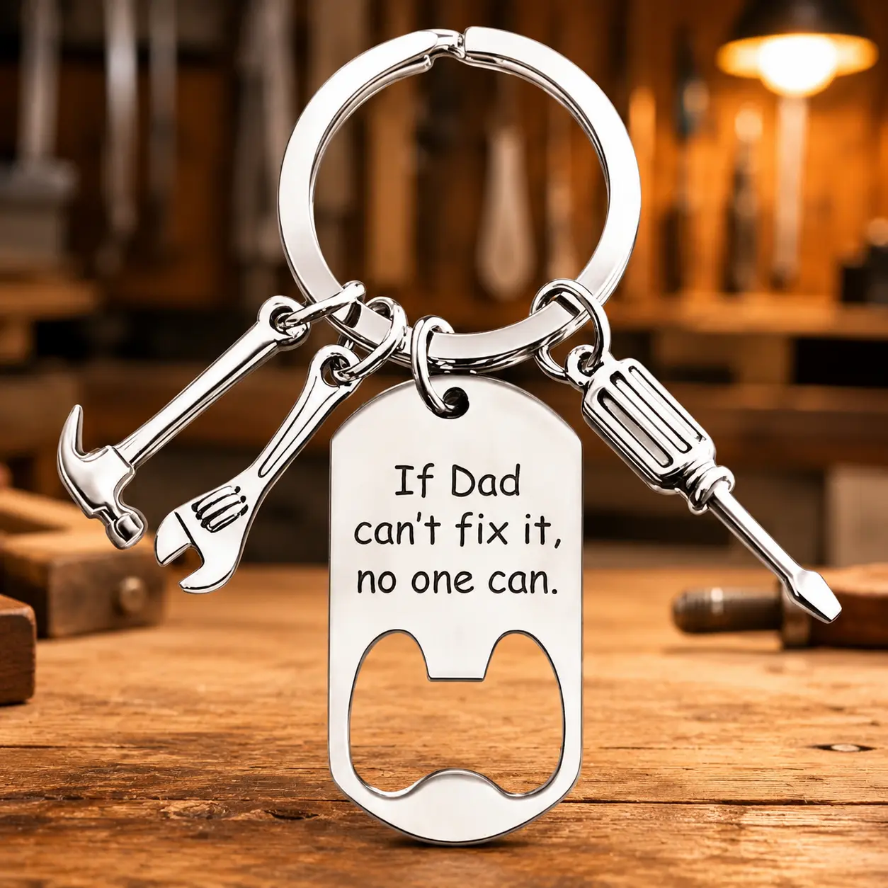 Dad Tool Keychain with Bottle Opener, "If Dad Can’t Fix It No One Can" Key Ring with Hammer Wrench Screwdriver Charms, Funny Gift for Dad, Father’s Day Birthday Christmas Gift