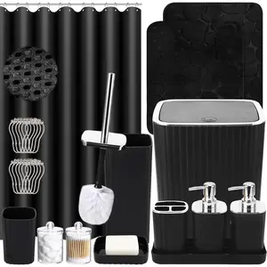 Bathroom Accessories Set - 25PC Black Bathroom Set, Bathroom Set with Shower Curtain and Rugs, Black Shower Curtain Set & Bathroom Rugs