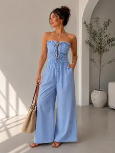 Women's Summer Casual Striped Shoulder Strap Wide Leg Romper, Comfortable and Stylish One-Piece Dress, Perfect for Warm Weather