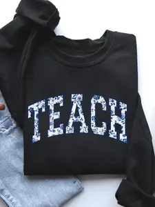 Women's Floral Teacher Hoodie, Cute Casual Loose-Fit Sweatshirt, Perfect Gift for Teachers, Spring & Fall Fashion, Comfortable Daily Wear