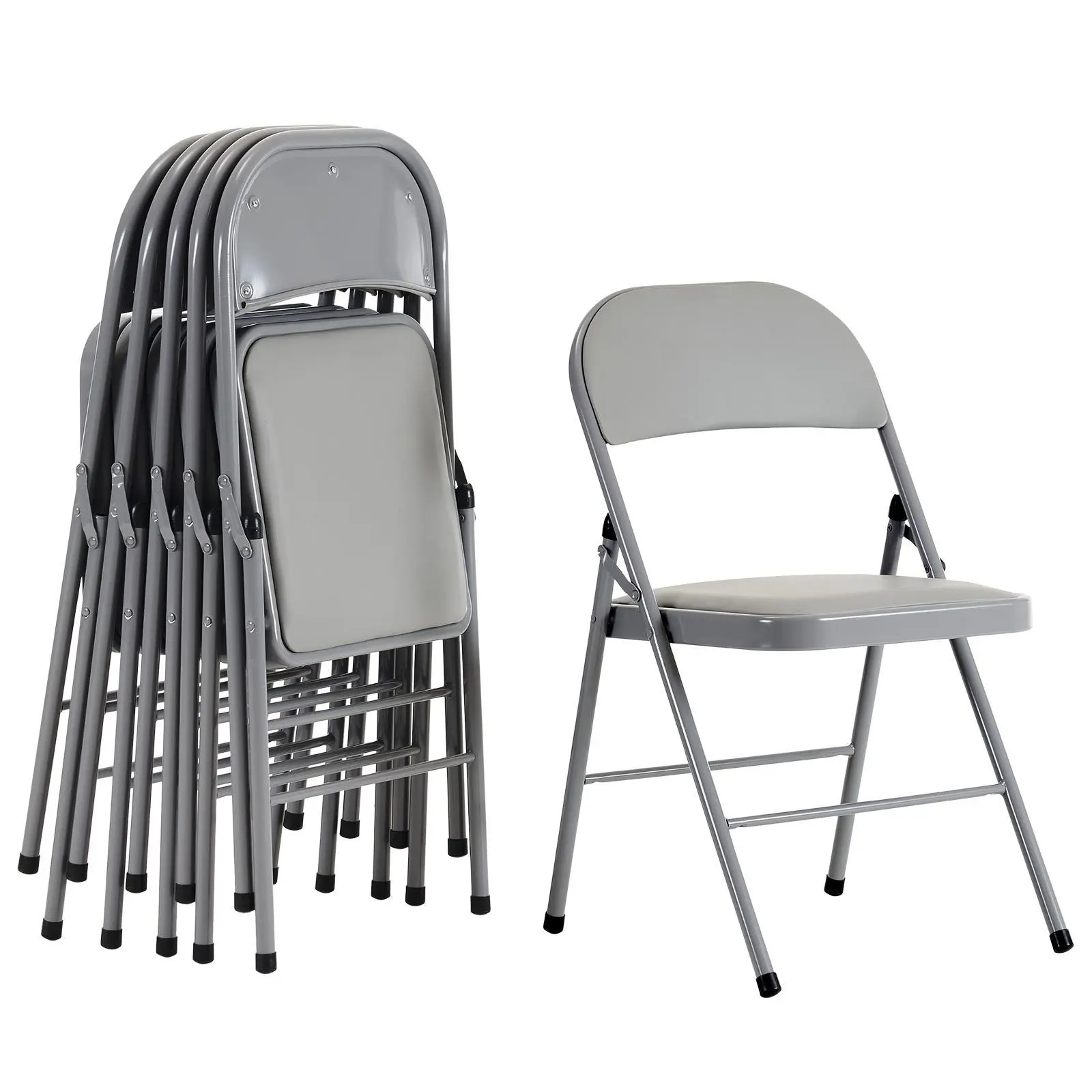 6pcs Elegant Foldable Iron & PVC Plastic Chairs - Collapsible Indoor Furniture for Convention, Exhibition (Gray), Foldable Plastic Chair, Collapsible Chair