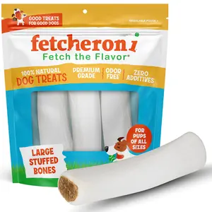 Fetcheroni Stuffed Dog Bones 5-6 Inch Long - Bacon & Cheese, Peanut Butter, Beef Flavors & Variety Pack - 3 Pack Dog Bones for Aggressive Chewers