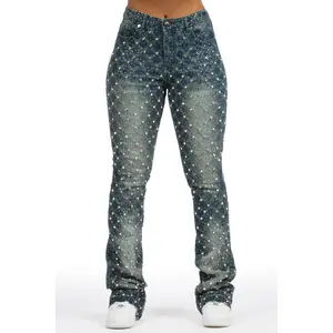 Sareka Dark Wash Rhinestone Stacked Flare Jean