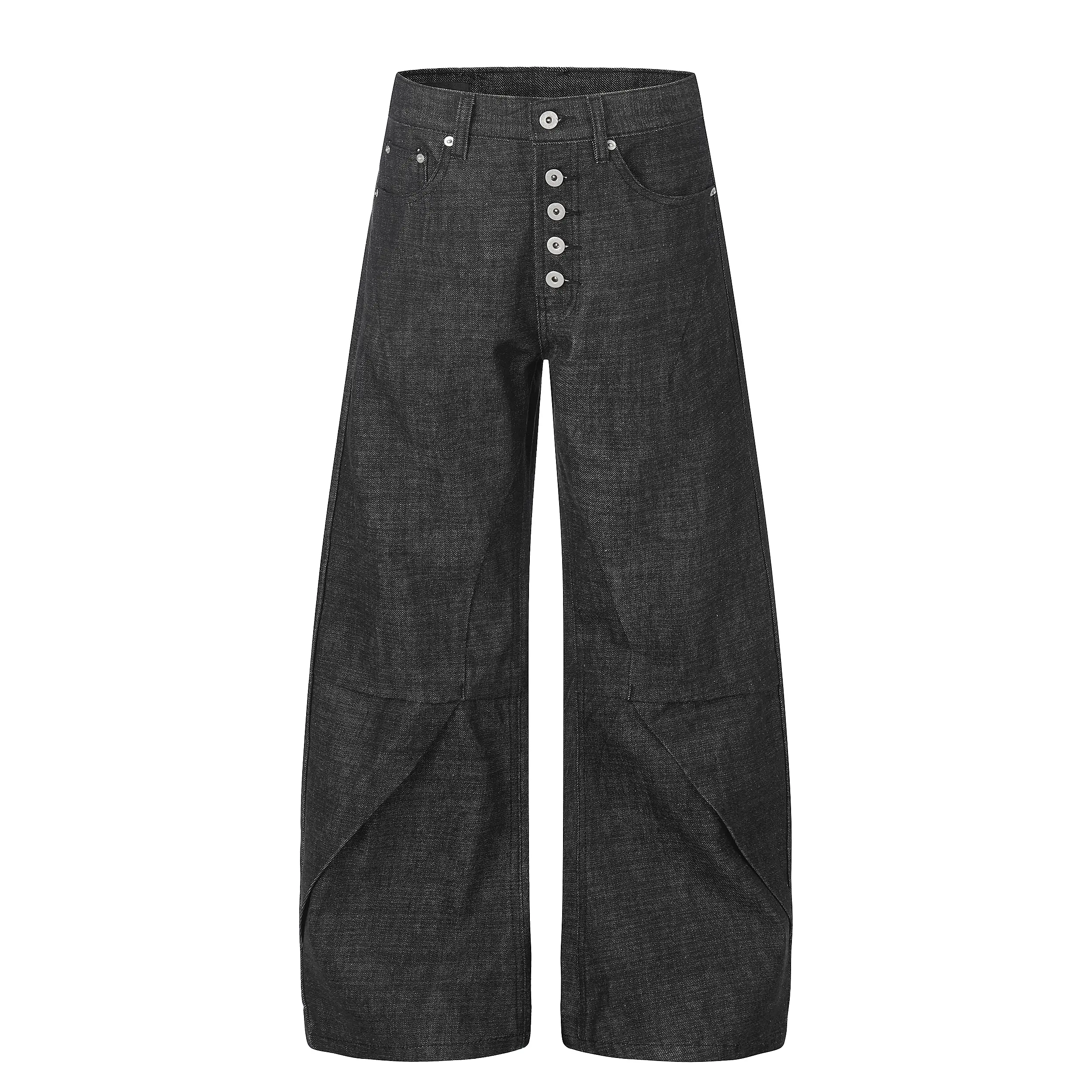 Inflation Men's Raw Black Jeans - 100% Cotton Soft Fabric, Oversize Extra Baggy 90s Loose-Fit Wide Leg, Baggy Balloon Taper, Early 2000s Retro Style, Multi-Button Fly Streetwear Bottoms, 90S Loose Fit Men's Jeans, Baggy Balloon Taper Men's Jeans