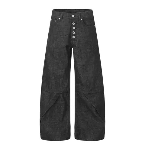 Inflation Men's 100% Cotton Raw Black Chic Baggy Jeans - Oversize Wide Leg, Balloon Taper, Multi-Button Fly, 90s Retro Gen X Streetwear Bottoms