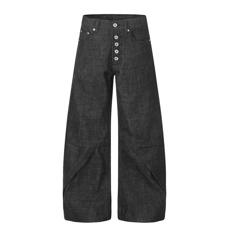 Inflation Men's 100% Cotton Raw Black Chic Baggy Jeans - Oversize Wide Leg, Balloon Taper, Multi-Button Fly, 90s Retro Gen X Streetwear Bottoms
