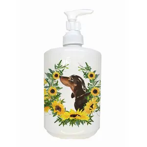 212 MAIN Red-Tan Dachshund Ceramic Soap Dispenser - 7 in, Pump Top, Colorful Artwork, Bathroom & Kitchen Home Supplies