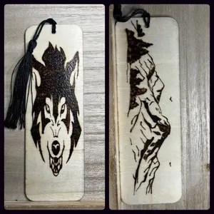 Wolf and mountain wooden bookmark