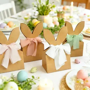 12-Piece Easter Bunny Paper Themed Gift Box Set with Decorative Ribbons - Handmade Favor Boxes for Easter Gifts, Holiday Decor & Party Supplies, Packaging Kit