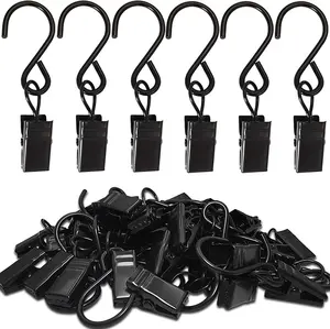 Stainless Steel S Hooks Curtain Clips, 50 Pack Hanging Party Lights Clips Hangers Gutter Photo, Art Craft Display, 2.4 Inch Long, Black AMZSEVEN
