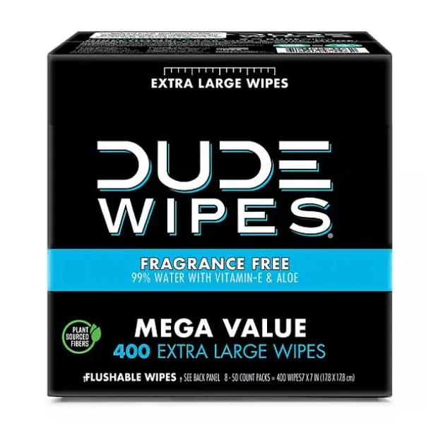 DUDE WIPES XL Flushable Wipes,Extra Large Fragrance Free Wipes 8 ct., 400 wipes Toilet Napkin