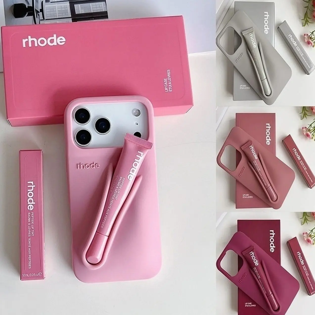 [Fullbox & Gift] Trendy Rhode Lip Case with Lip Gloss Set for iPhone 17 16 15 14 13 12 Pro Max Plus Silicone Lipstick Toast Espresso Ribbon Cover