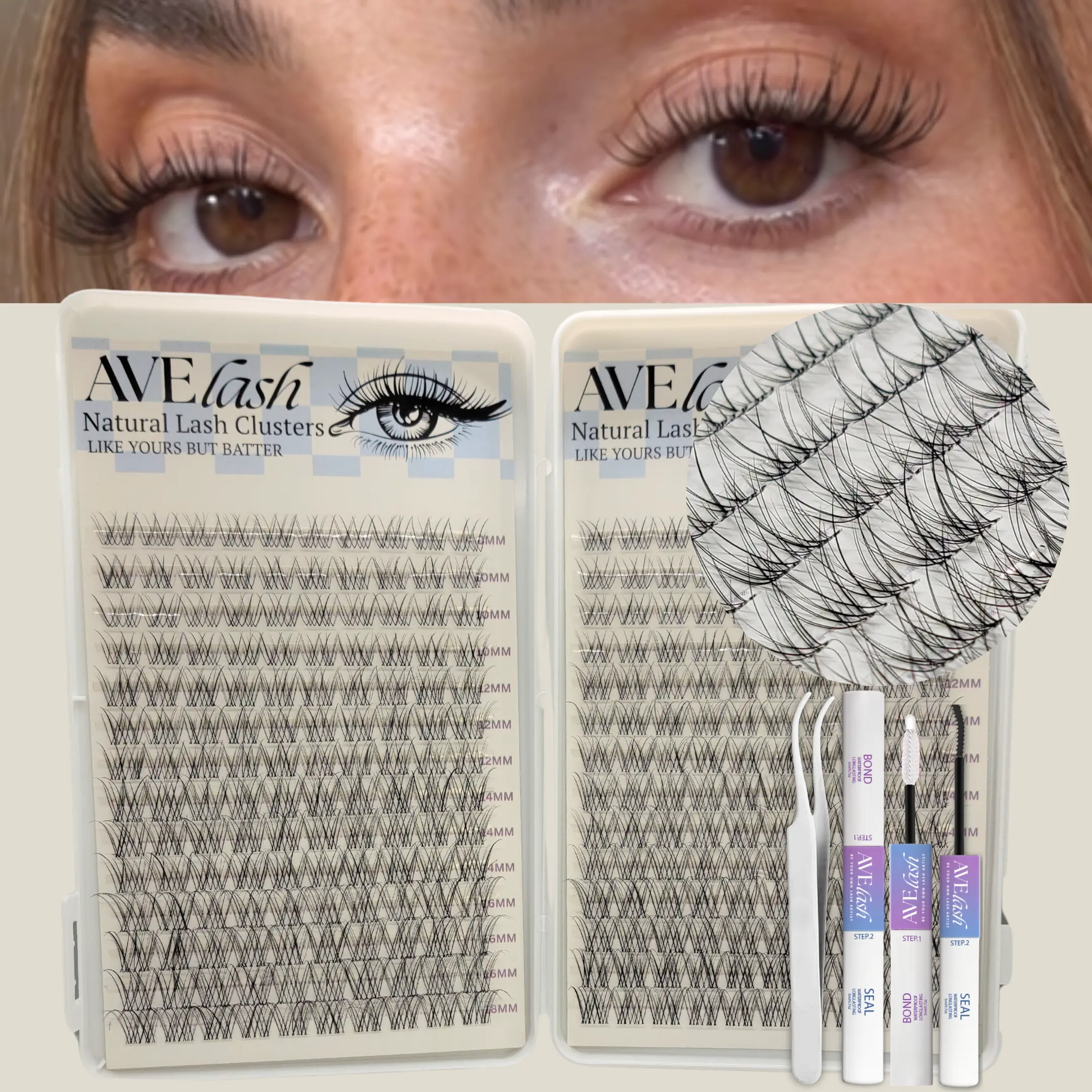 Avelash Natural Lash Clusters - DIY Eyelash Extensions, 280pcs, 0.07mm Invisible Band, C Curl, 8-16mm, Waterproof, Long-Lasting, Easy-to-Use for Flawless Makeup (Beauty & Personal Care Cosmetic)