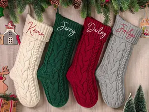 Custom Knitted Family Stockings Personalized Embroidered Christmas Stocking 2024 Holiday Stocking With Name Family Christmas Stockings
