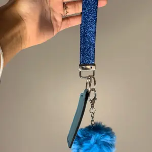 Blue Glitter Faux Leather Keychain