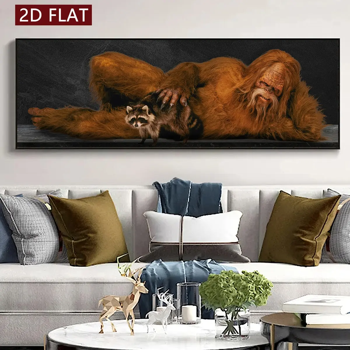 Sasquatch & Raccoon Pattern Canvas Poster without Frame, Unframed Wall Art, 1 Count Fashion Bigfoot Wall Art, Modern Art Design, Modern Cool Design, Wall Decor Wall Decoration for Home Living Room Bedroom Office