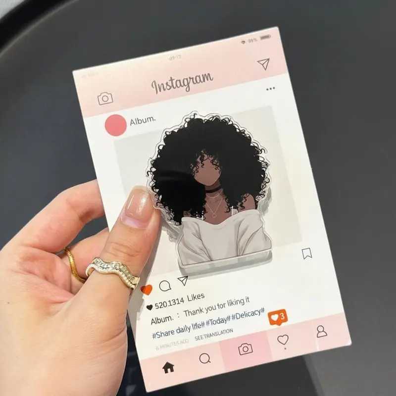 Black Girl Aesthetic Phone Grip – Afro Hair Illustration Pop Socket & Kickstand – Empowerment Accessory