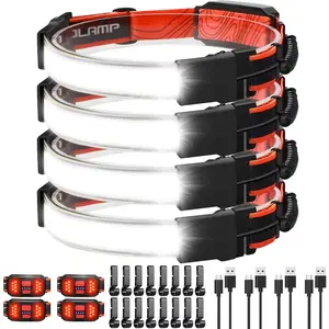 LED Headlamp Flashlight 4Packs, 1000lumens 230? Broadbeam Headlight, USB Rechargeable  Lamp with Red Taillight, Lightweight  Headlamps for Camping Running Hiking, Hard Hat Headlamp