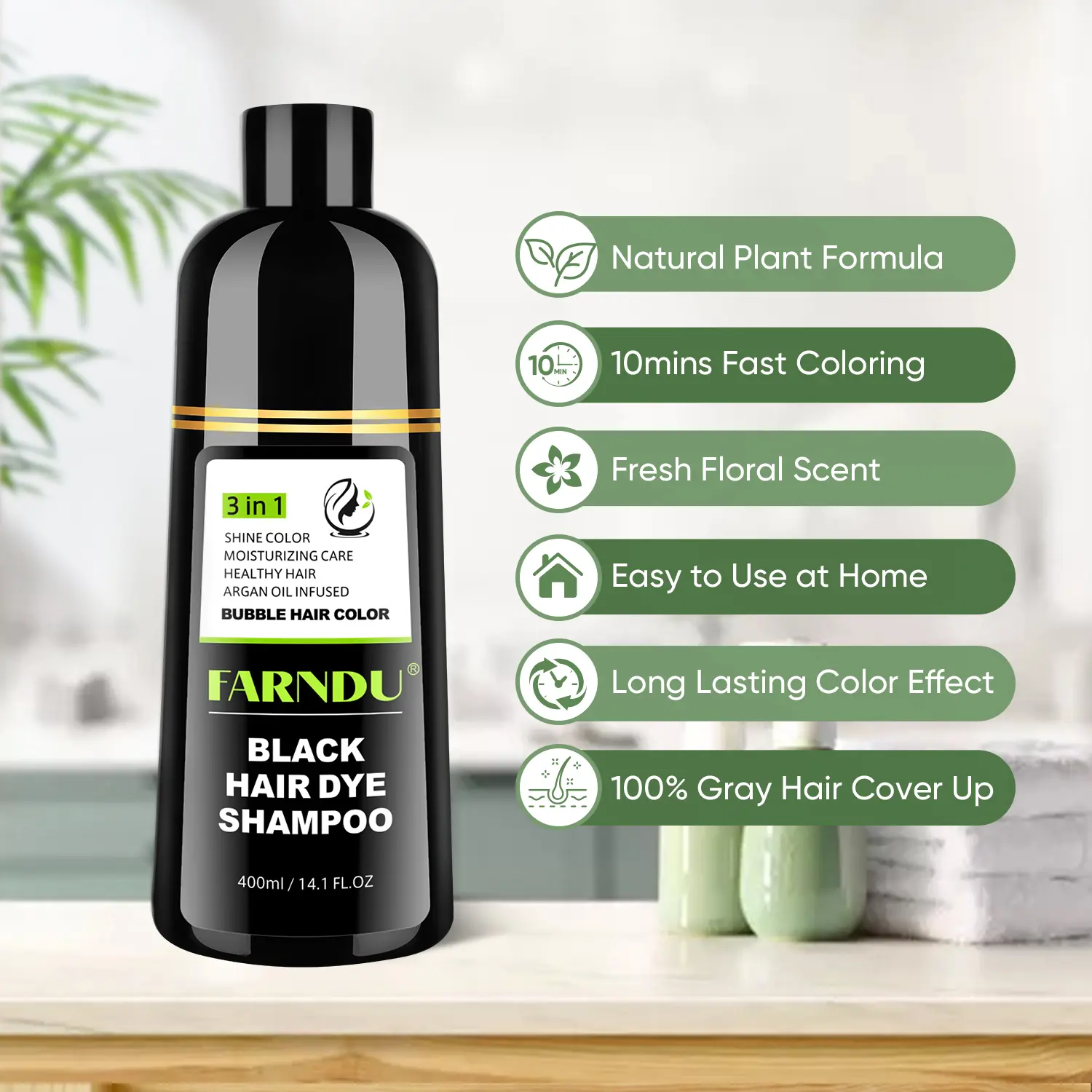 FARNDU Hair Dye Shampoo, Gray Coverage, 3 in 1 (+Shampoo+Conditioner), 10 Minute Color for Men & Women, All Hair Types, Long Lasting, 400ml FARNDU Hair Dye Shampoo, Gray Coverage, 3 in 1 (+Shampoo+Conditioner), 10 Minute Color for Men & Women, All Hair Types, Long Lasting, 400ml