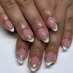 EMMABEAR Press On Nails - Versailles | Short Almond,  Soft Pinch Glitter nails| 24 PCS with Glue, and Nail bag Polish Manicure