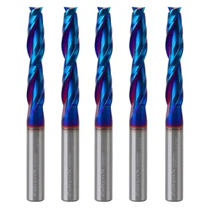 S3803 (5pack) 3/8" Shank Solid Carbide Upcut nACo Coated CNC Spiral Bit- 2 Flutes - 3/8" Cutting Dia - 2" LOC - 4" OAL