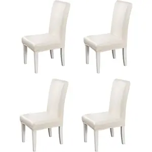 Stretch Solid Pu Leather  Dining Chair Cover Slipcover Removable Washable Short Dining Chair Cover Protector Seat Solid Slipcovers for Hotel,Dining Room,Wedding (Beige, 4)