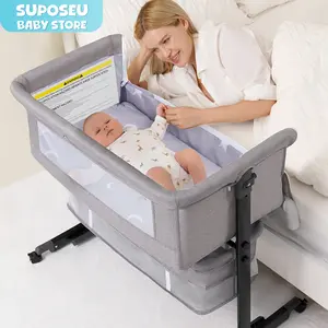 Baby Bassinet, Baby Basinet Bedside Sleeper, Easy to Fold Portable Crib Side Bassinet 2025 new Style Girl/boy bassinets, Height Adjustable (Gray) Convenient Storage