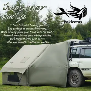 PAKICETUS Inflatable SUV Tailgate Tent, Quick Setup Tents for Camping with Pump, 4-6 Person, Breathable Mesh Airflow, Windproof Oxford Inflatable Shelter for Summer Glamping & Car Camping