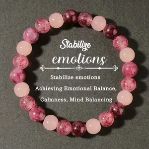 Stress Relief Bracelet, Handmade Strawberry Quartz Garnet Beaded Jewelry, Fashion Accessory for Men & Women, Perfect Gift
