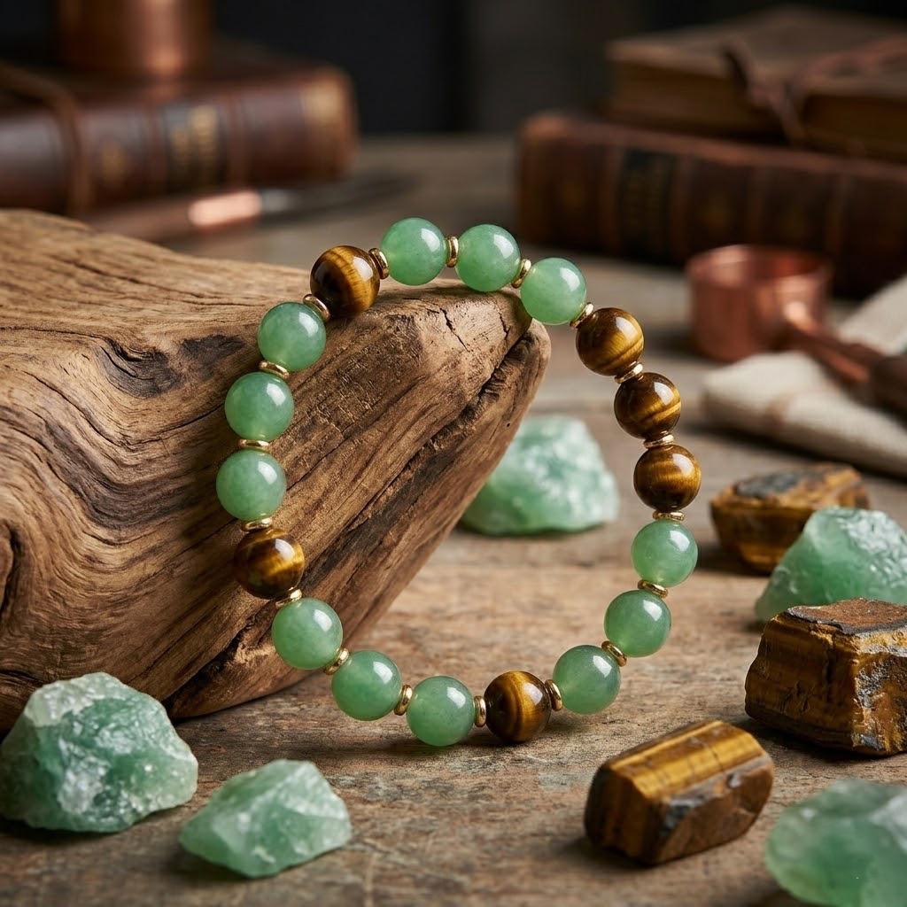 1pc Money Attraction Bracelet for Women, Green Aventurine & Tiger Eye for Abundance, Wealth and Prosperity, Daily Wear Jewelry Gift for Birthday, Anniversary, Summer Vacation & Theme Parties, Spiritual Crystal Gift for Mother's Day Father's Day