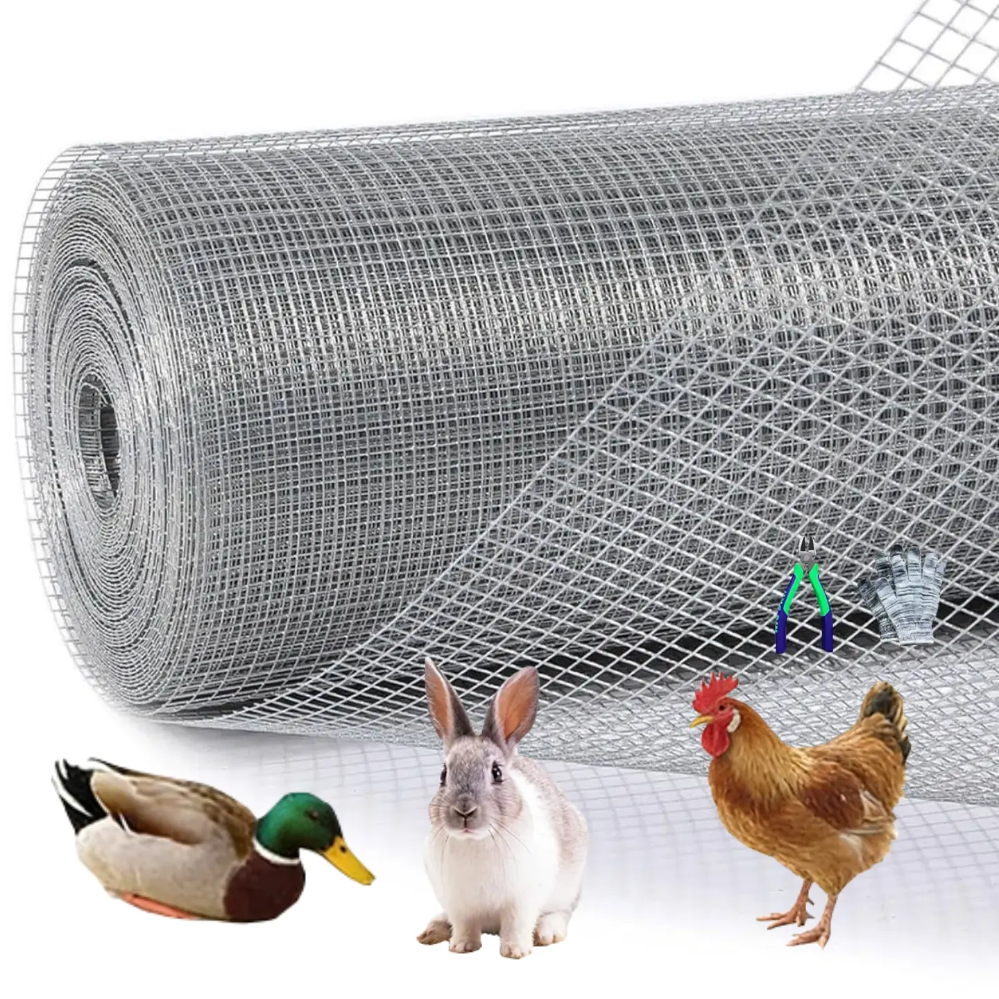 48in x 100ft 19Ga 1/4in Hot-Dipped Galvanised Hardware Cloth Fencing, Roll with Snips/Gloves, Welded Metal Netting for Poultry Animals, Garden Plant Supports & Cage Screens, Fencing Galvanised
