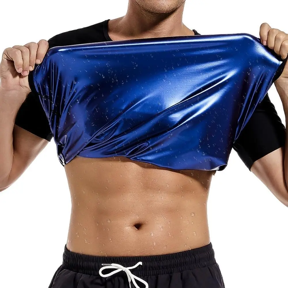 Menswear Sauna Suits Fitness Vest Shirt Sweat Compression Short Sleeves Body Shaper Shapewear Workout Tank Top Sports Athletic Gym Exercise Training Sportswear Fabric Elastic Clothes Fashion Layer Wetsuit Gamis Garment