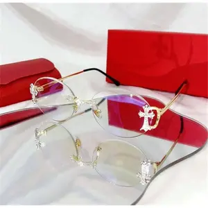 Clear Lens Men's Rimless Cross Sunglasses with Retro Cut Lens, UV Protection, Lightweight Design & Subtle Rhinestones, Unisex