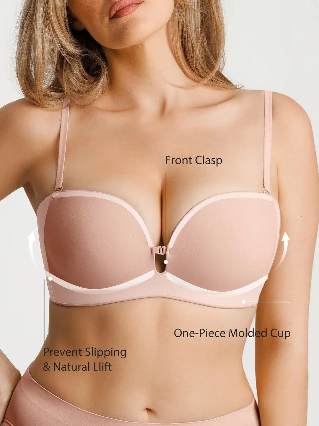 Seamless Non-Slip Popilush Shaping Strapless Bra, Removable Pads Bandeau Tube Top Bra, Wireless Invisible Push Up Support Bra for Women