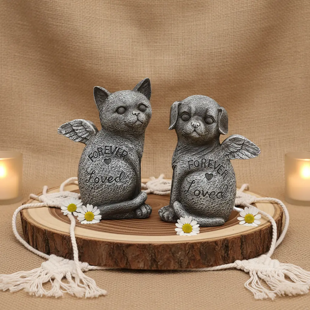 Pet Memorial Ornament for Home and Garden, Outdoor Puppy and Kitten Tombstone, Animal Resin Craft