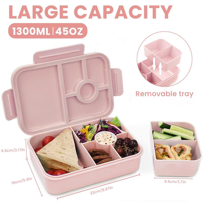 Bugucat Leak-Proof Bento Lunch Box 1300ML with 6 Compartments, Kids & Adult Bento Box with Cutlery, Dishwasher & Microwave Safe, High-Quality PP Material, 22x15x5.5 cm, Ideal for School, Kindergarten, Office