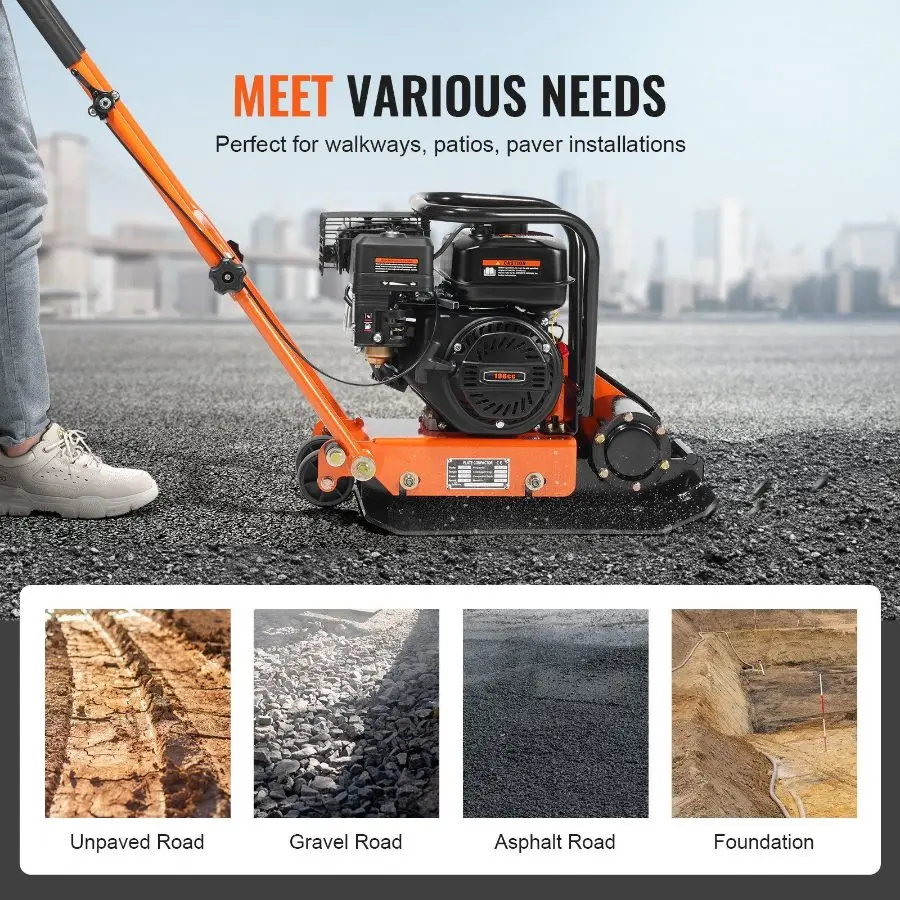 6.5HP Plate Compactor, 196CC Gas Engine, 2360 lbs Vibratory