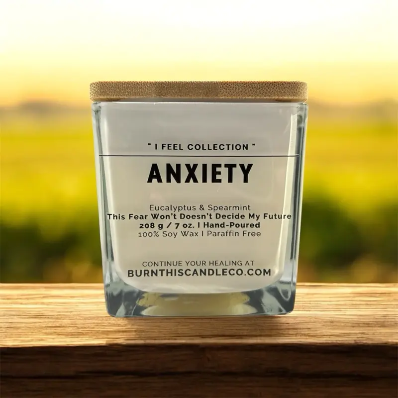 BurnThisCandleCo Anxiety Mental Health Aid Candle - Eucalyptus & Spearmint Aromatherapy 7 oz Hand-Poured Soy Wax Candle for Healing Journey