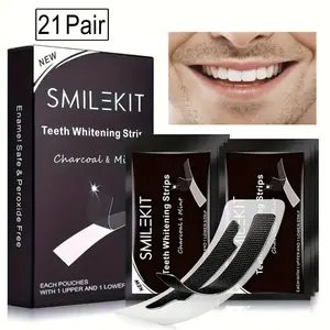 21 Pairs Bamboo Charcoal Teeth Whitening Strips, Peppermint Flavor, 18% Pap Gel, Effective Dental Care, Fda Registered