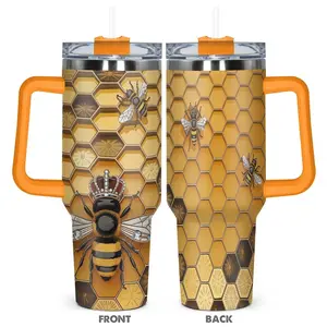 Honeycomb & Bee Pattern Tumbler, 40oz Stainless Steel Insulated Tumbler with Lid, Drinking Cup for Home Office Outdoor Camping, Drinkware