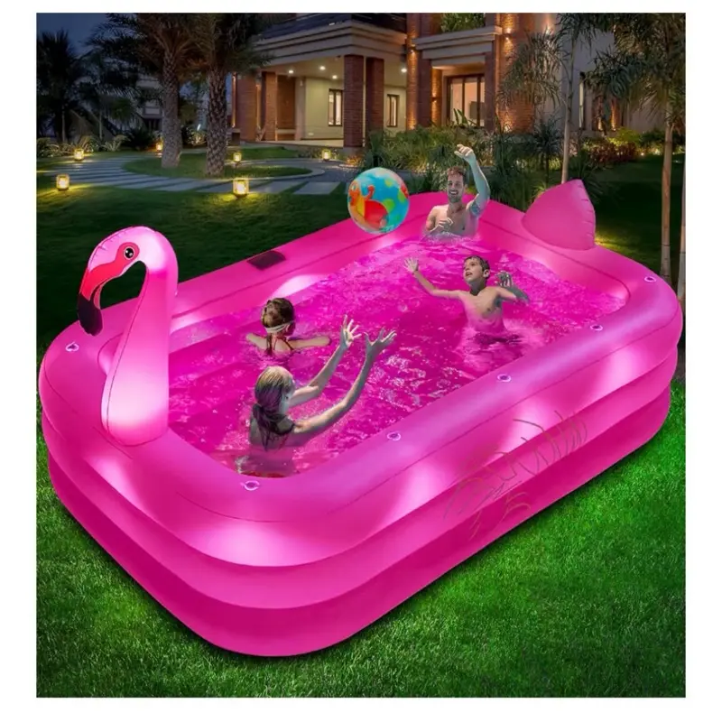 Inflatable Pool with Lights, Solar Flamingo Swimming Pool for Kids,Adults Inflatable Blow up Pool, Large Kiddie Pool,Durable Thickened Kids Pool for Backyard,Outdoor,100"X63"X20"-Bright Pink