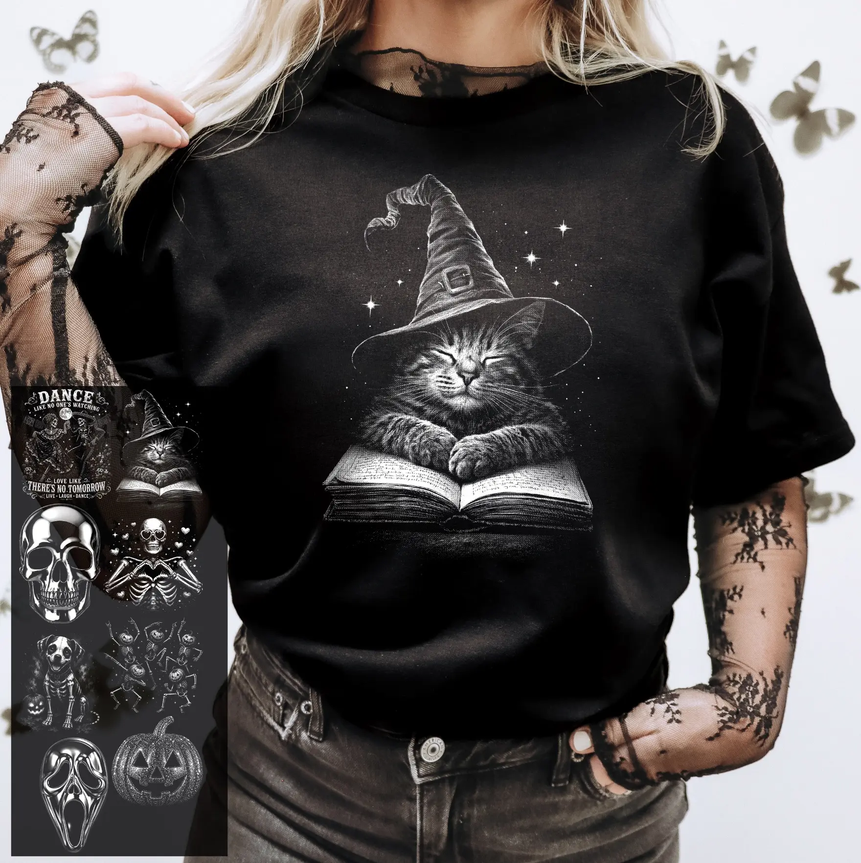 Halloween halftone gangsheet - DTF Transfer - Heat Press Required - 8 designs - Only for dark shirts