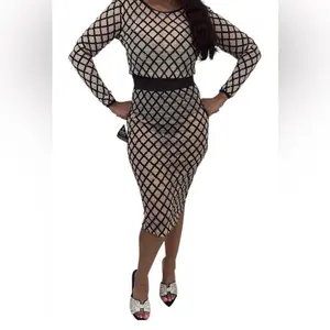 Rare London Black and Cream Sequin Mesh Bodysuit Skirt-Set/size:4