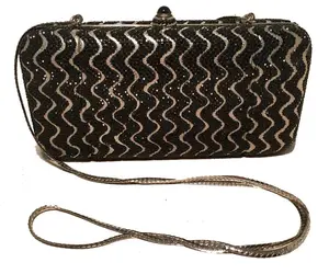 Pre-owned JUDITH LEIBER Swarovski Crystal Clutches & Wristlets Leiber Black and Silver Minaudiere Evening Bag Clutch