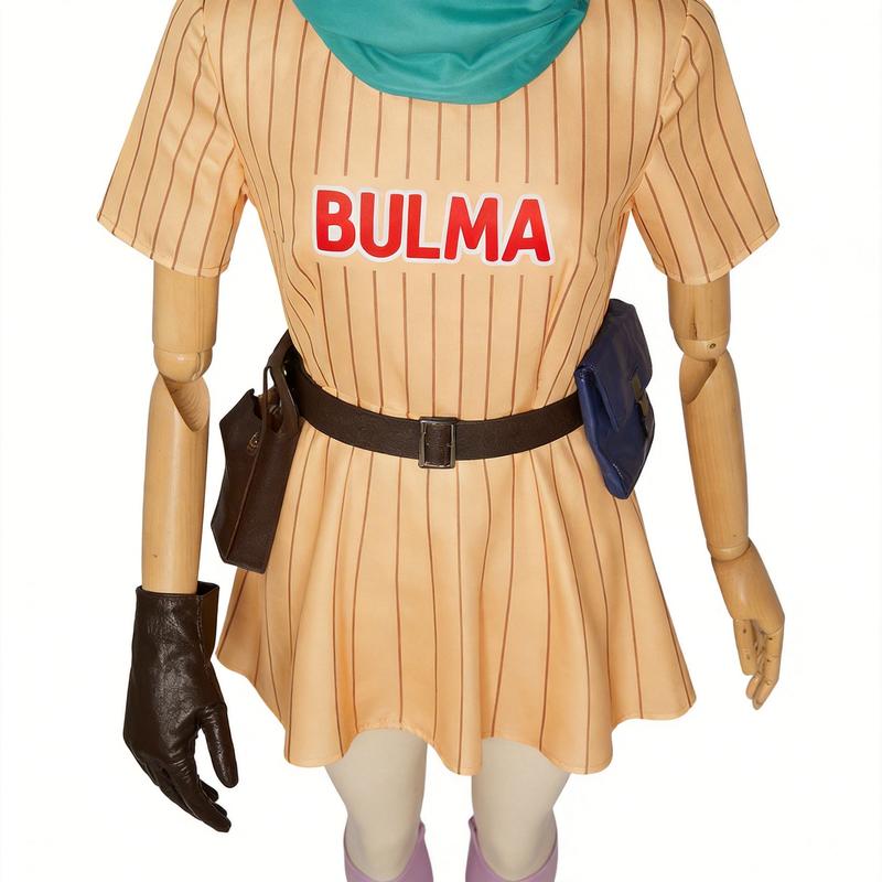 Dragon Ball Bulma Yellow Striped Cosplay Costume, Full Set Anime Girl Outfit for Stage Performance & Cosplay