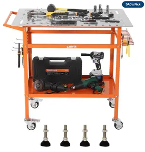 Carbon Steel 36" x 24" Four-Wheel Welding Workbench with Two Brakes, Four Fixed Base Supports, Side Pegboard, Hooks, and Storage Tray - Heavy Duty Welding Table, Work Bench, Plasma Table, Welding Cart