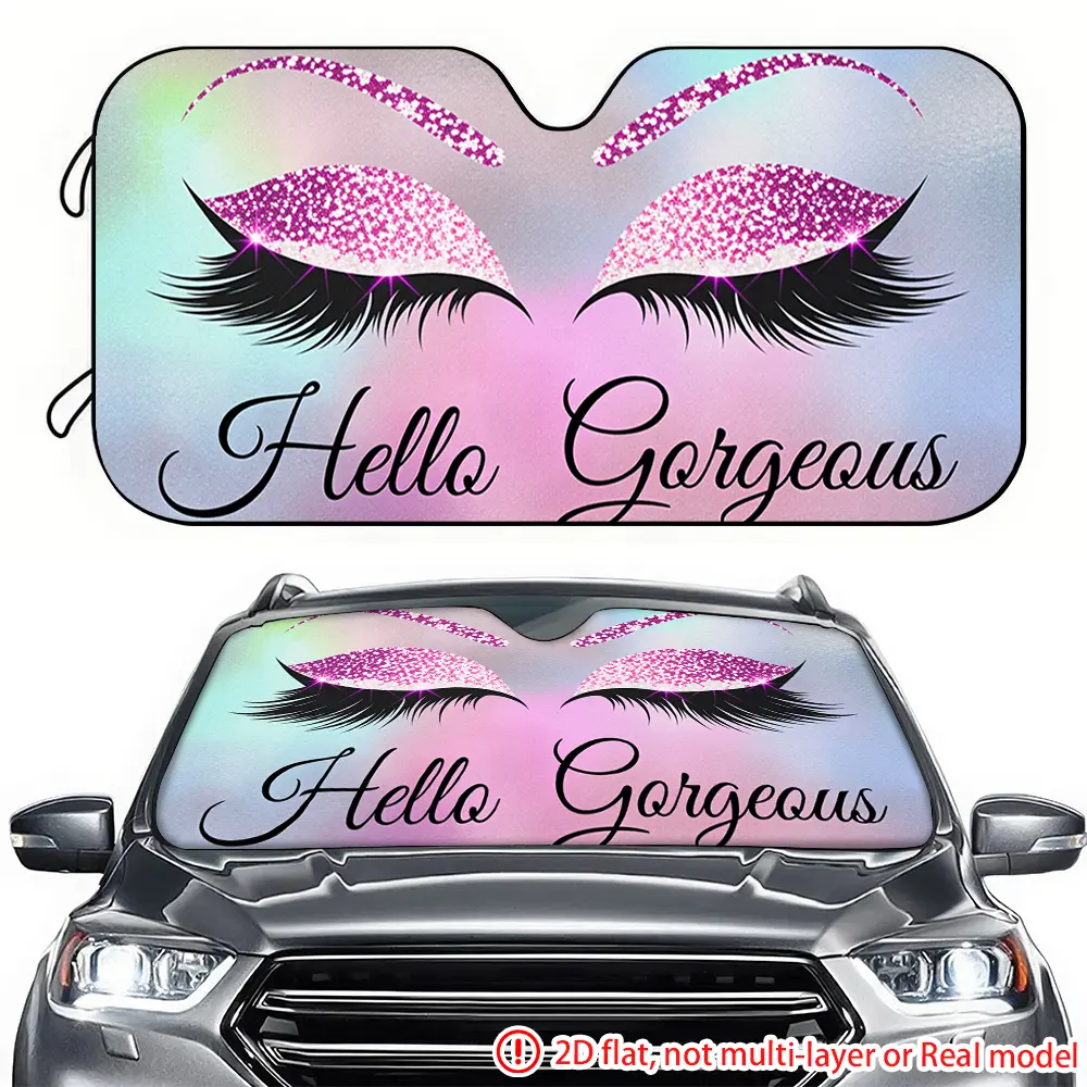1pc glitter pink purple eye makeup pattern 2D high-definition printing on car sun visor, effectively blocking sunlight, suitable for SUV, RV, truck front windshield decoration, Car Sunshade, Sun Cover for Car Windshield