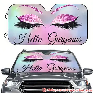1pc glitter pink purple eye makeup pattern 2D high-definition printing on car sun visor, effectively blocking sunlight, suitable for SUV, RV, truck front windshield decoration