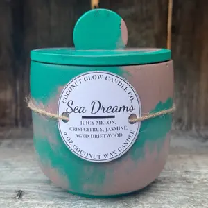 Coconut Glow Candle Co. Sea Dreams Juicy Melon Crisp Citrus Jasmine Aged Driftwood 9 oz Coconut Wax Candle